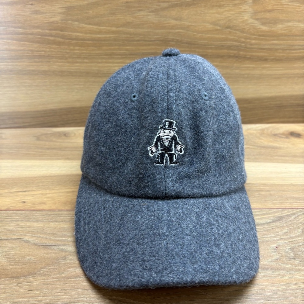 Gray Wool Baseball Cap with Embroidered Monopoly Character